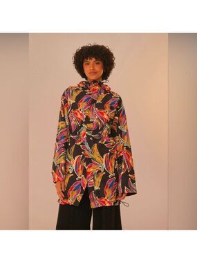 Farm Rio Black Artsy Bananas Short Raincoat